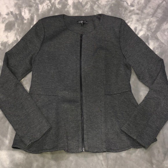 Topshop Jackets & Blazers - Topshop Zipup Dark Gray Peplum Blazer sz 10